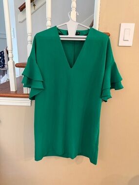 Zara V-Neck Ruffle Sleeve Mini DressGreen